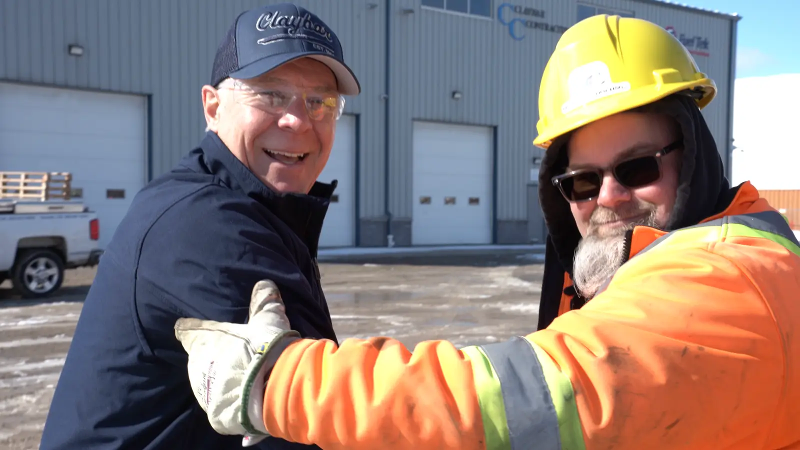 Chris Evans with a participant after the live fire extinguisher exercise