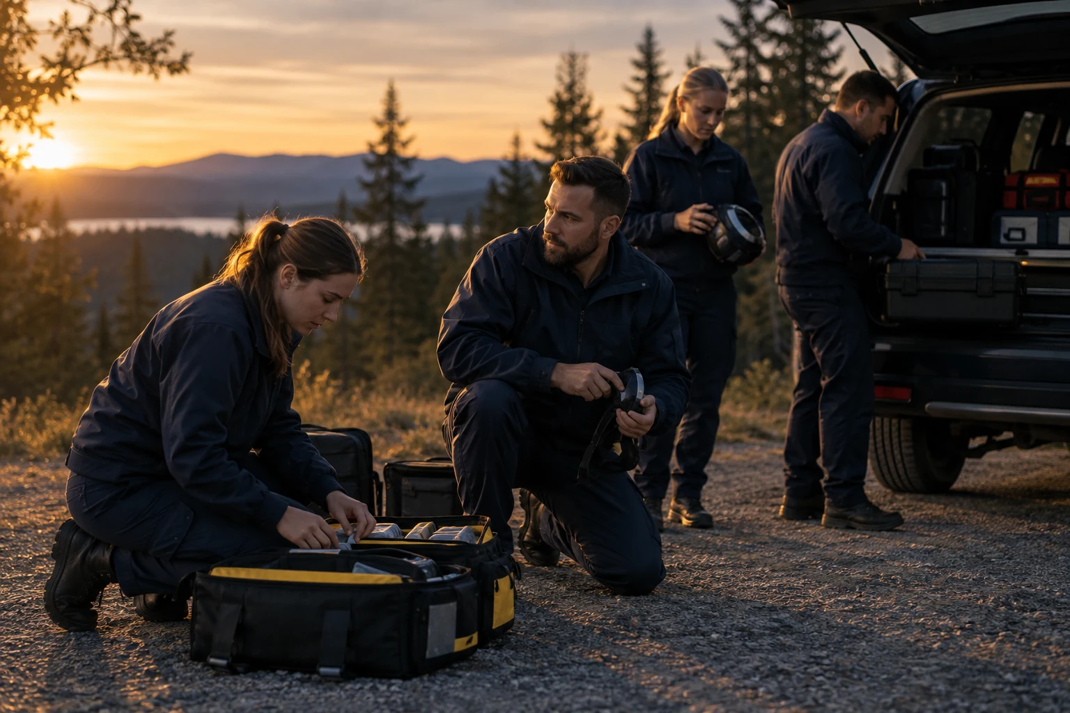 Illustrative scene of responders preparing for a training exercise